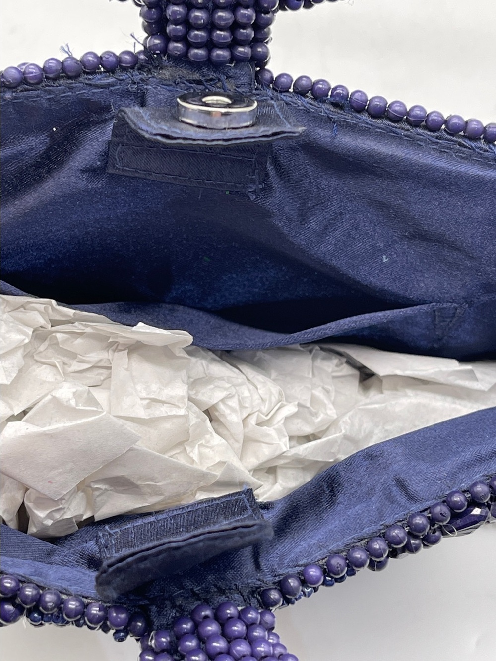 Handcrafted In India Blue Purple Beaded Round Handle Evening Purse Luxe Chic NWT - Picture 8 of 8
